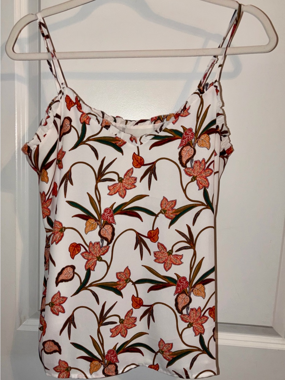 LOFT White Floral Print Spaghetti Strap Cami